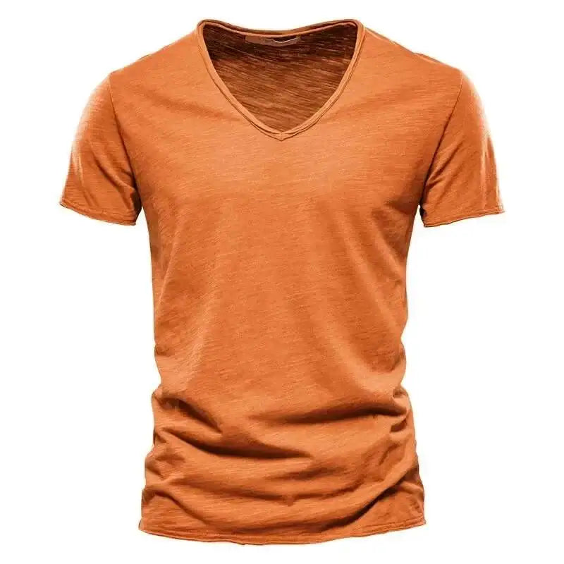New 100% Cotton T Shirt Tops V Neck Thin Short Sleeve Tees High Quality