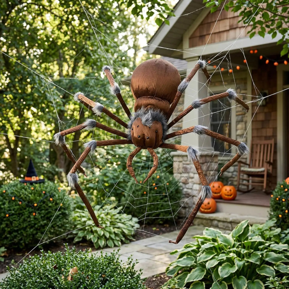 45” Scary Large Spider Halloween Decorations Brown Giant Spider Halloween Decor Outside, Indoor Party, Yard Lawn Garden Haunted House Prop