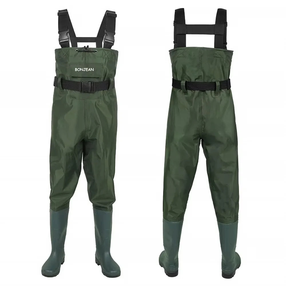 Waterproof Fishing Waders Pants Chest-Length Wader With Boots Durable Breathable