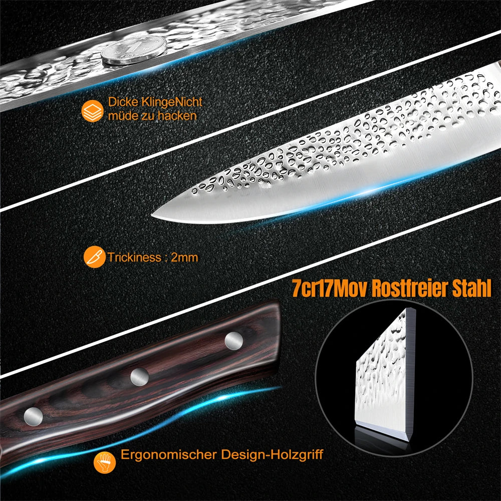 ZENG 8pcs Chef Knife Kitchen Knives Set Sharp Cutting Blade Meat Salmon Slicing Knives Santoku