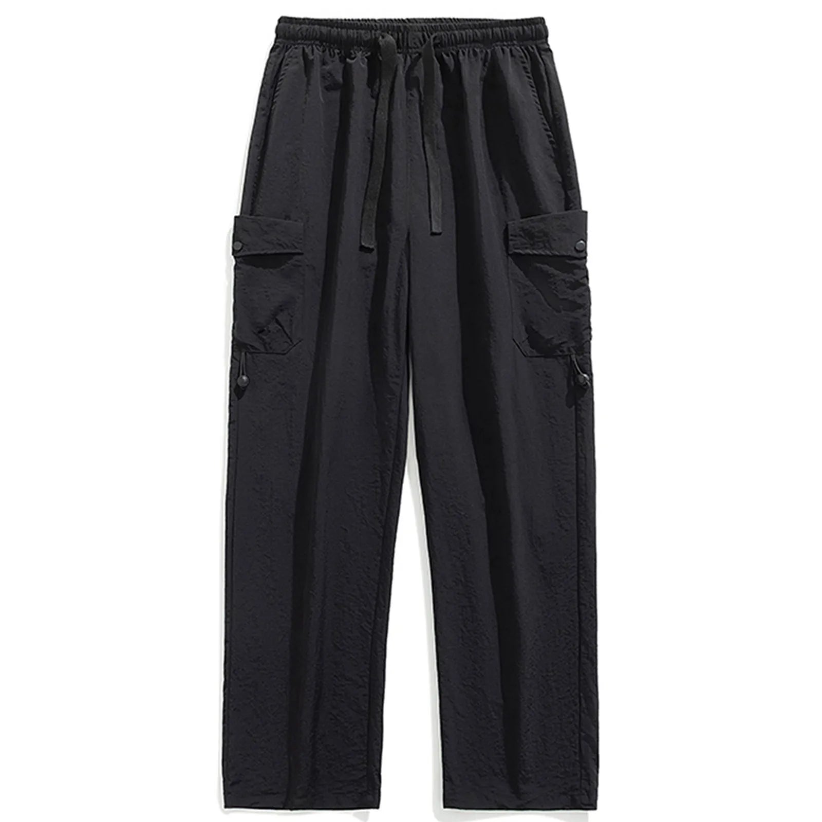 Men's Straight Leg Cargo Pants Breathable Elastic Waist Drawstring Pocket Wide Leg Pants