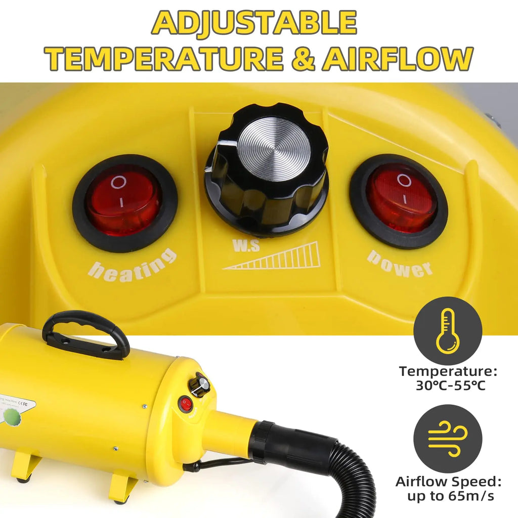 Dog Hair Dryer, 3.8HP 2800W Pet Grooming Blower for Large Dogs Hair Force Blaster with Heat