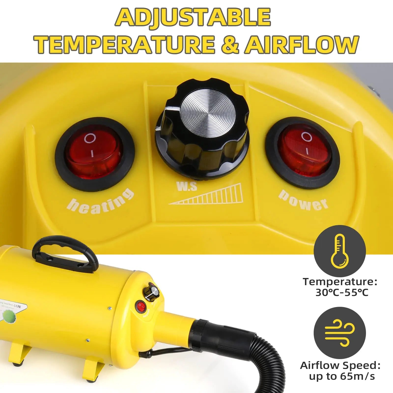 Dog Hair Dryer, 3.8HP 2800W Pet Grooming Blower for Large Dogs Hair Force Blaster with Heat