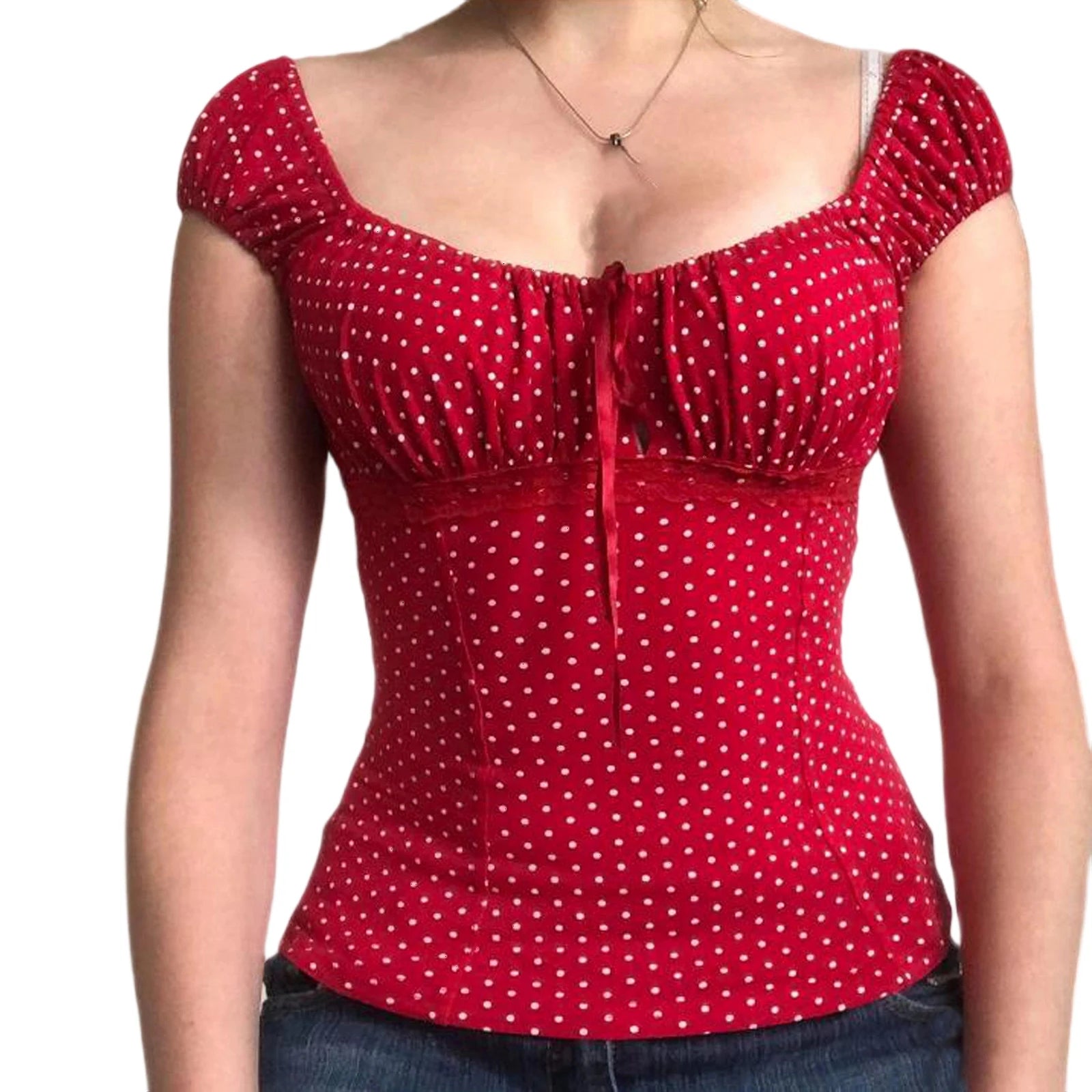 Women s Short Sleeve T-Shirts with Polka Dot Print and Tie-Up Front Detail Casual Summer Fashion Tops for a  Fit Look