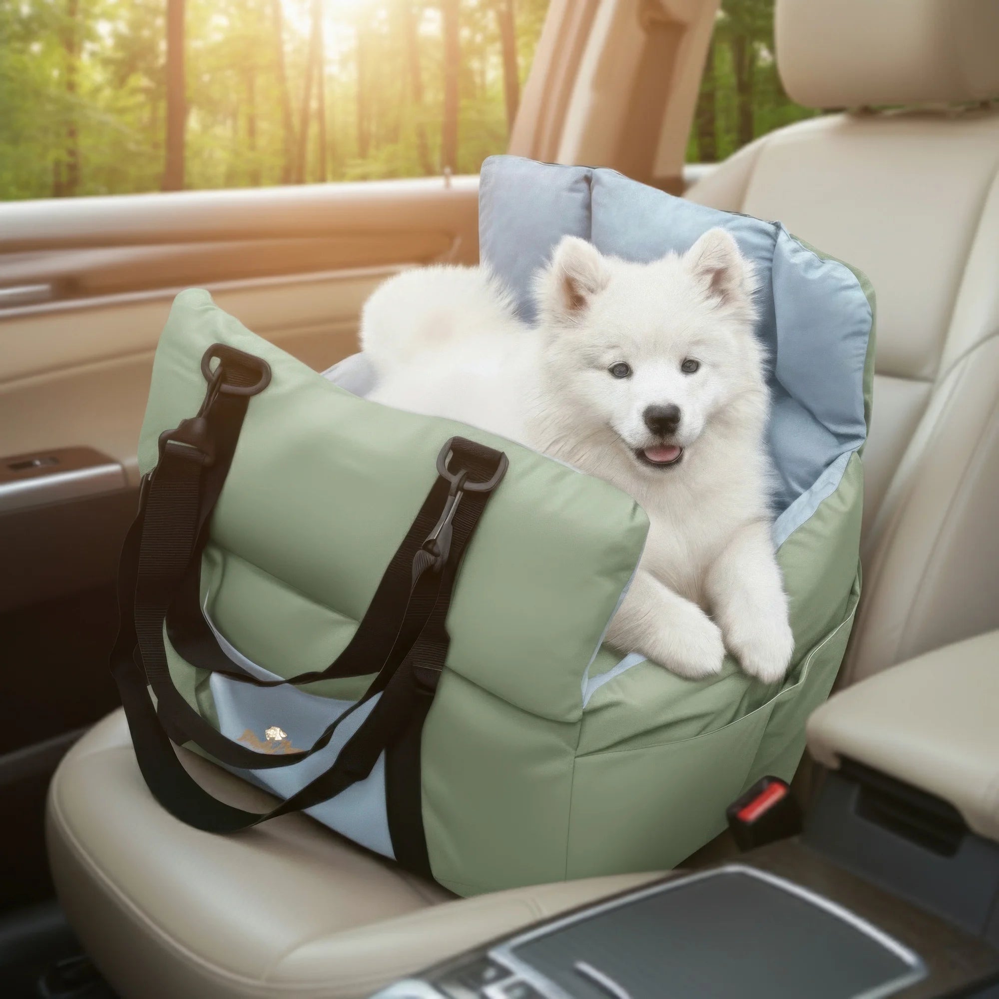 Dog Car Seat Safe & Cozy Travel Bed and Carrier Puppies, Pets up to 10 KG, Clip-On Leash & Storage Pockets