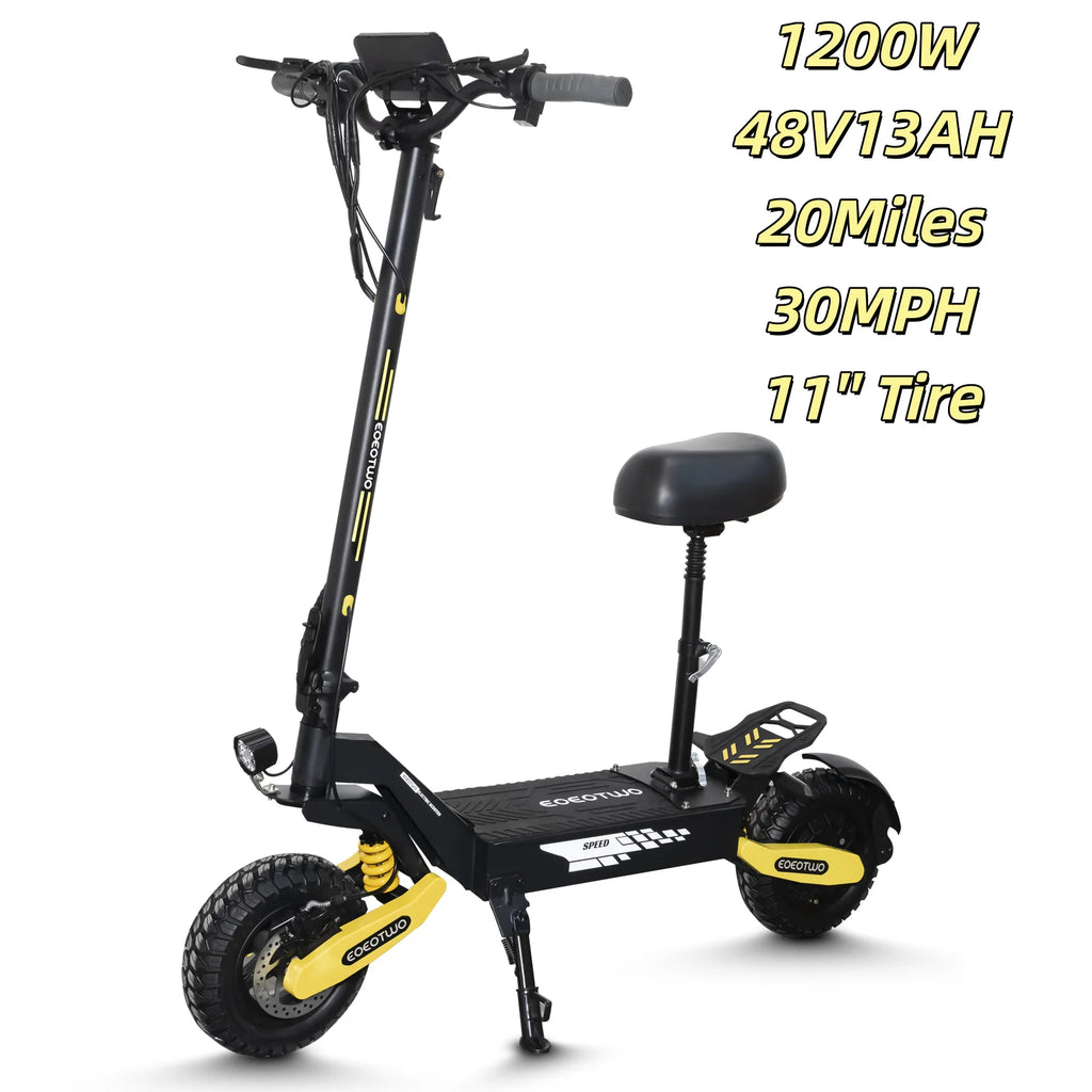 1200W Off Road Electric Scooter 48V Long Range E-Scooter 30MPH Fast Speed 11" Tubeless Tire Foldable Kick Scooter