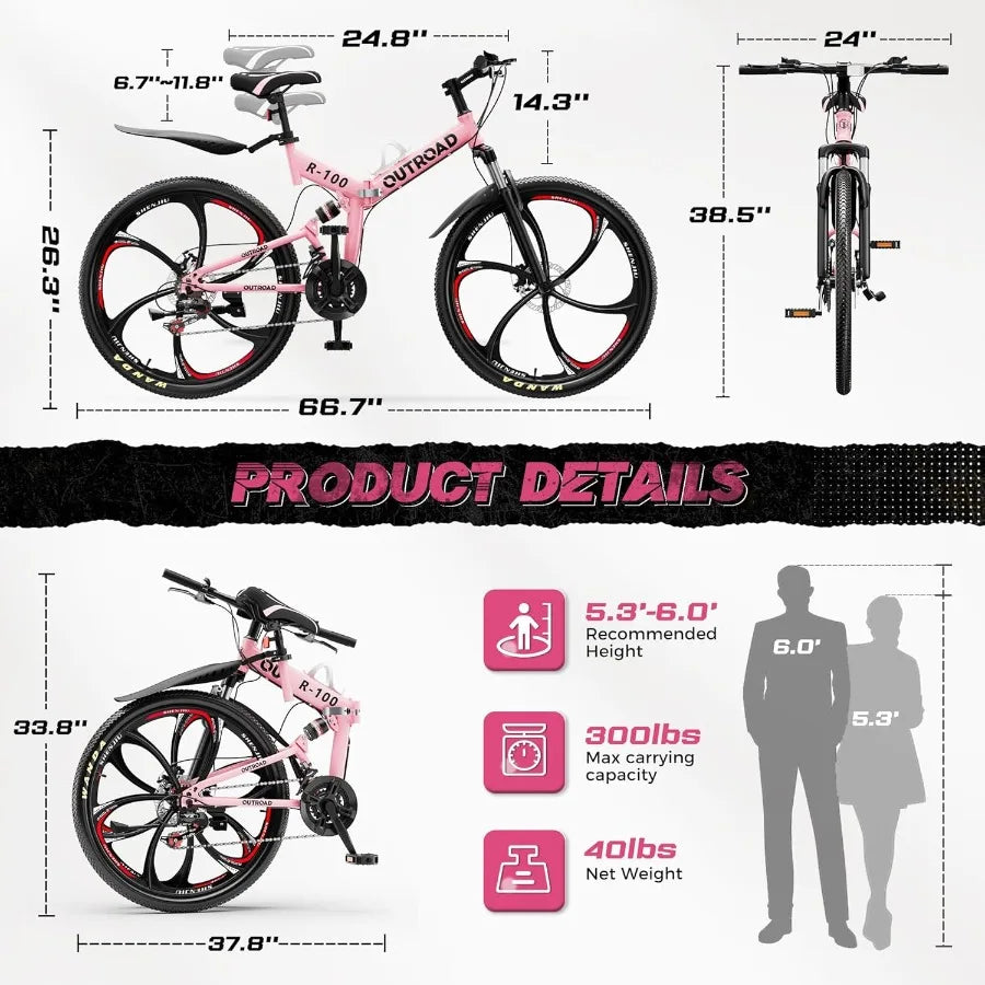 Foldable Mountain Bike 21Speed Dual Suspension