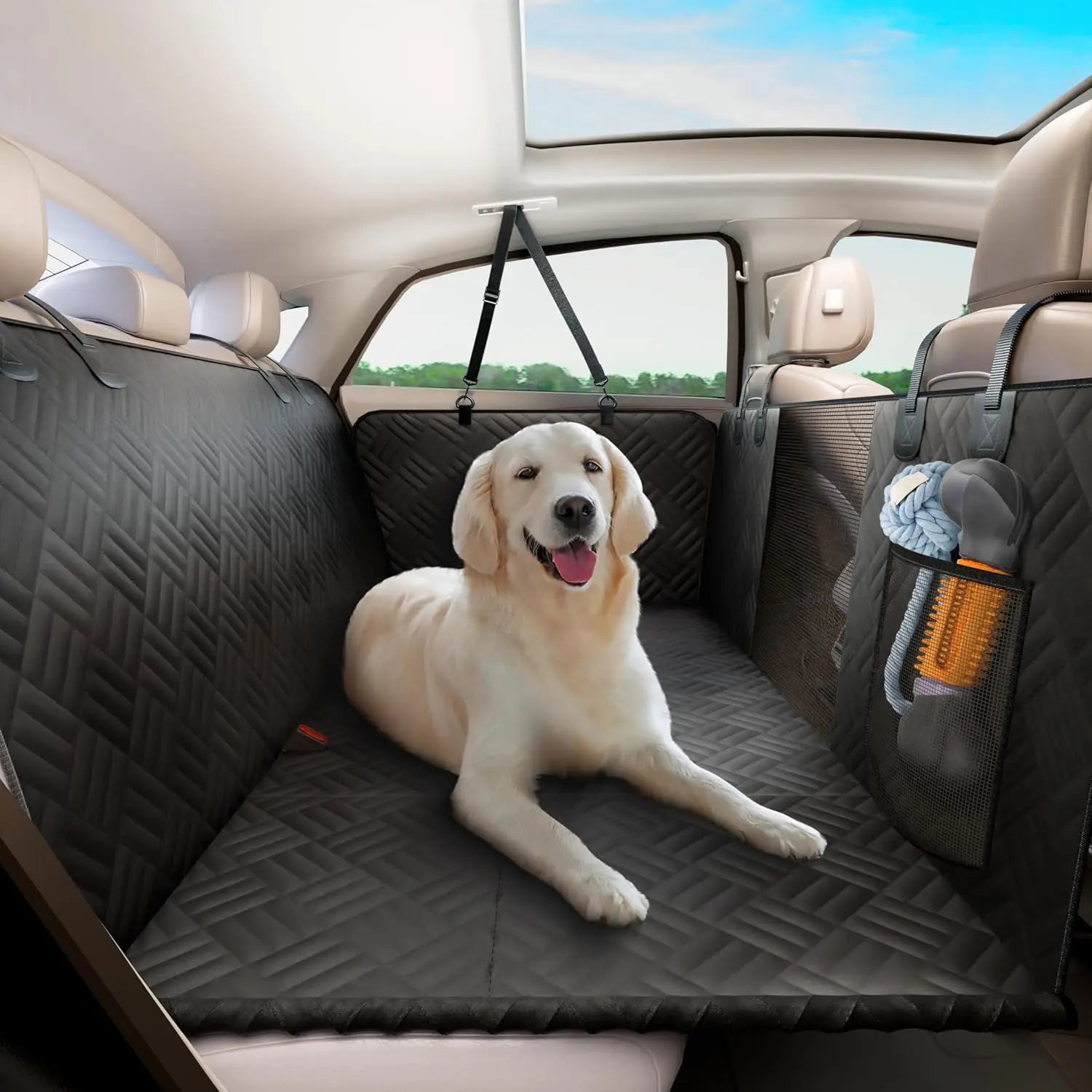 Car Rear Seat Dog Seat Cover, Hard Bottom Rear Seat Extender, Load-Bearing 400 Pounds, Anti-Scratch Washable Dog Hammock