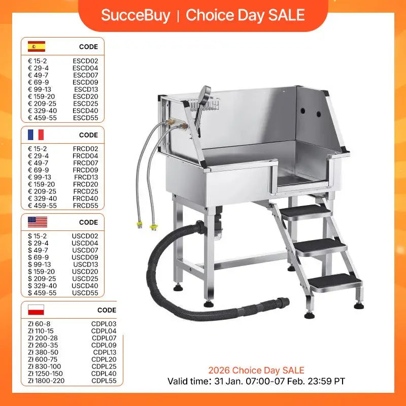 SucceBuy Stainless Steel Dog 34inch Pet Grooming Tub w/ Storage Stairs Faucet&Showerhead&Soap