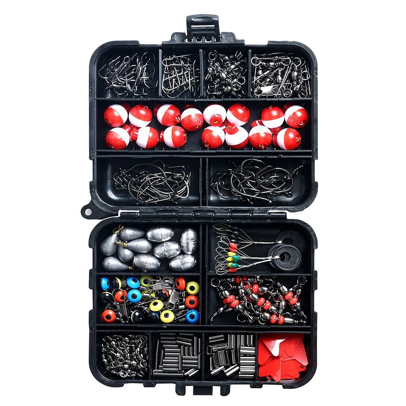 263pcs Fishing Accessories Set with Plier Jig Hooks Sinker Weight Swivels Snaps Sinker Slides