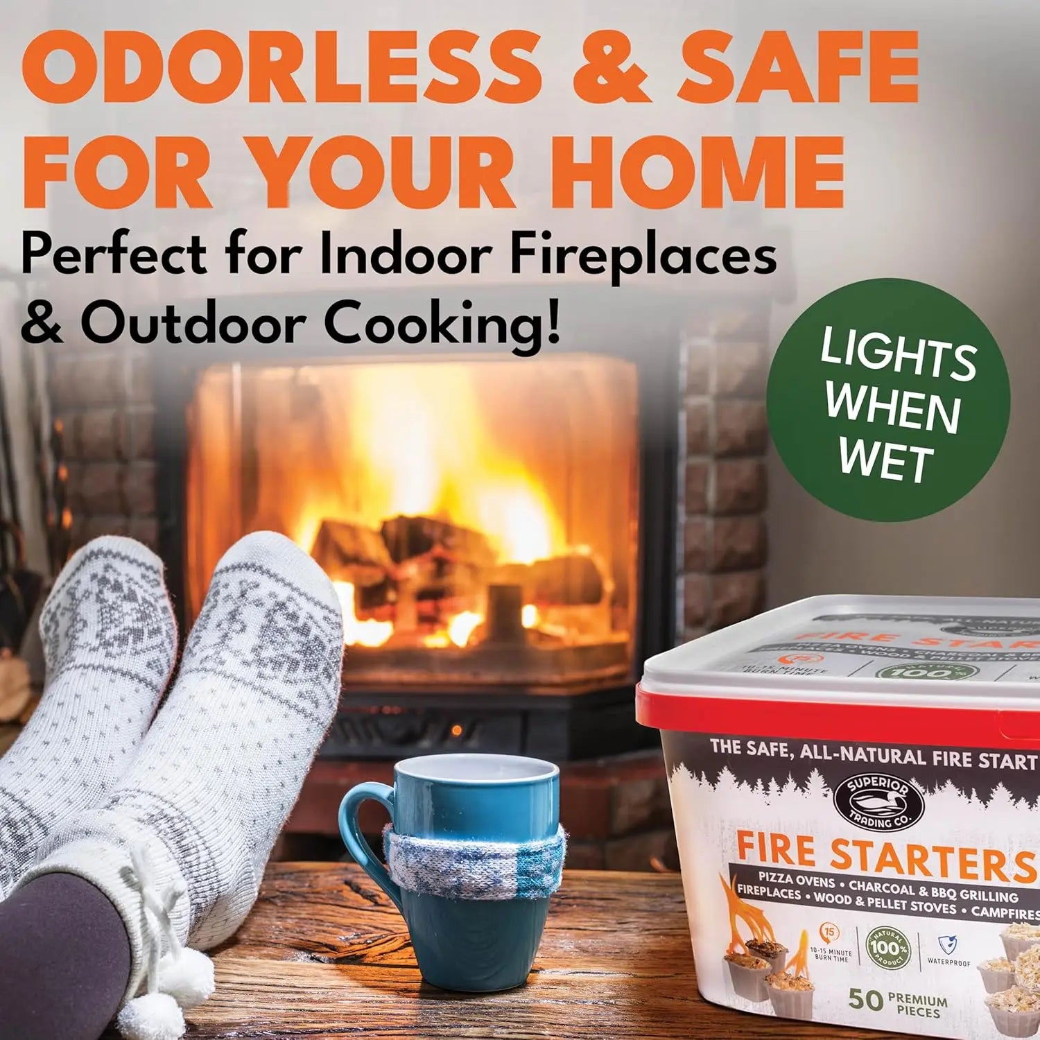 Fire Starter Pods in Plastic Bucket 15-20 Min Burn, 50 Large Pods, USA Made