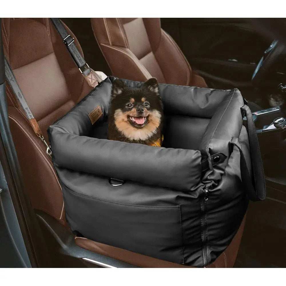 Leather Dog Car Seat for Sized Dogs Up to 35lbs, Waterproof and Washable Dog Booster Seat Car