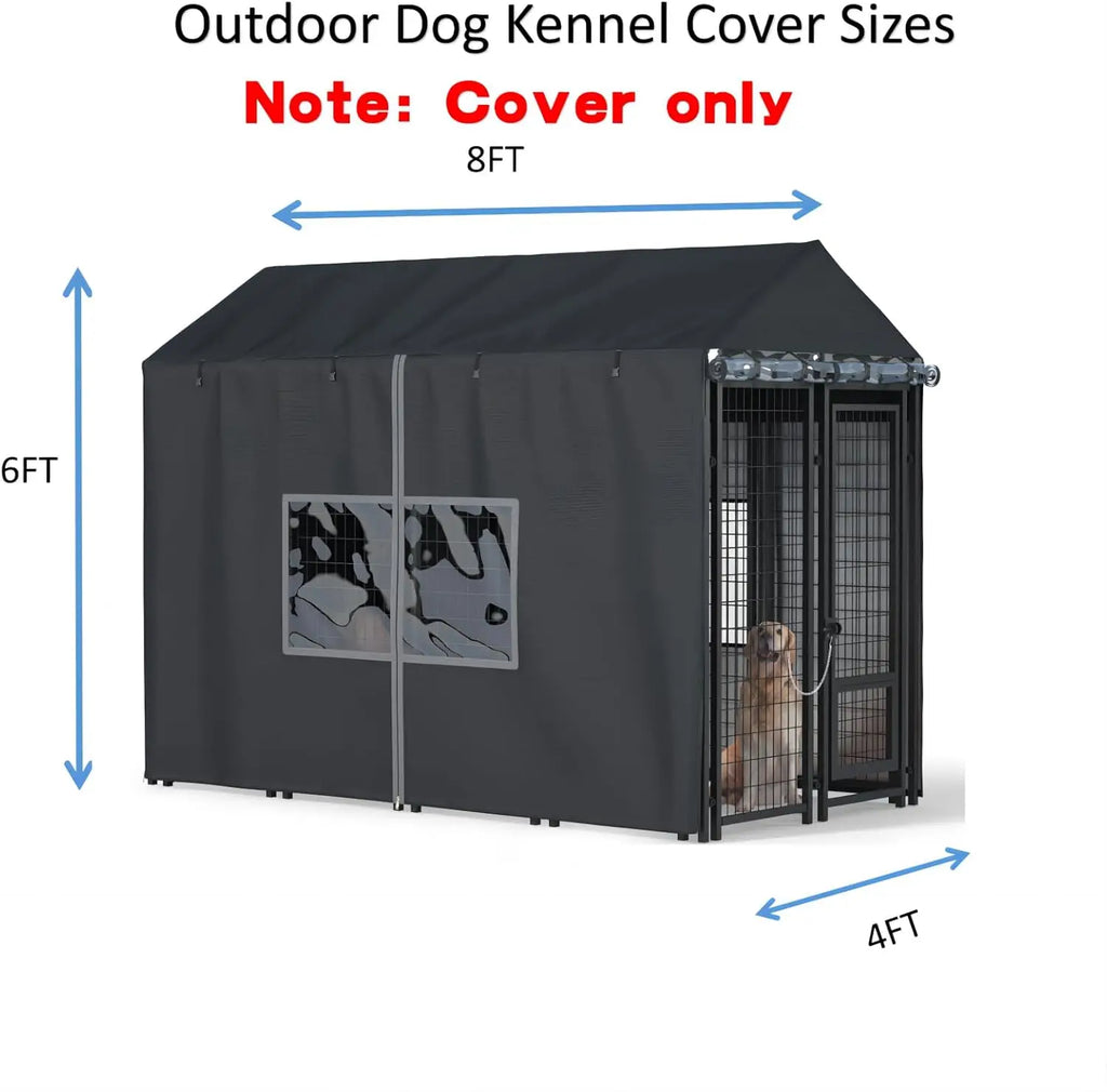 Outdoor Dog Kennel Cover - Full Coverage for 8'Dx4'Wx6'H Dog Cages, 600D Heavy Duty Waterproof Kennel Cover