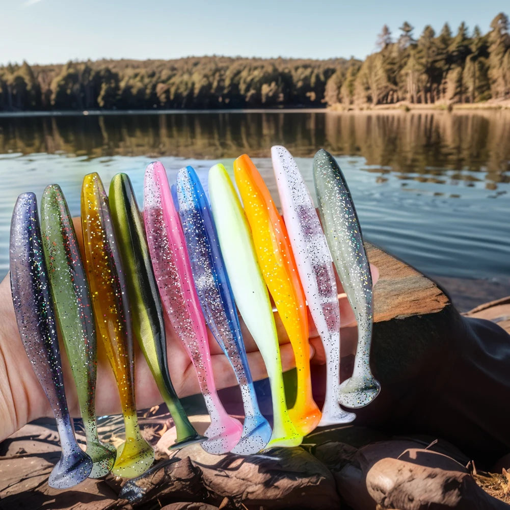 10Pcs 9cm T Tail Worm Soft Bait Plastic Fishing Soft Lure Paddle Tail Swim Baits for Bass Trout Freshwater Saltwater