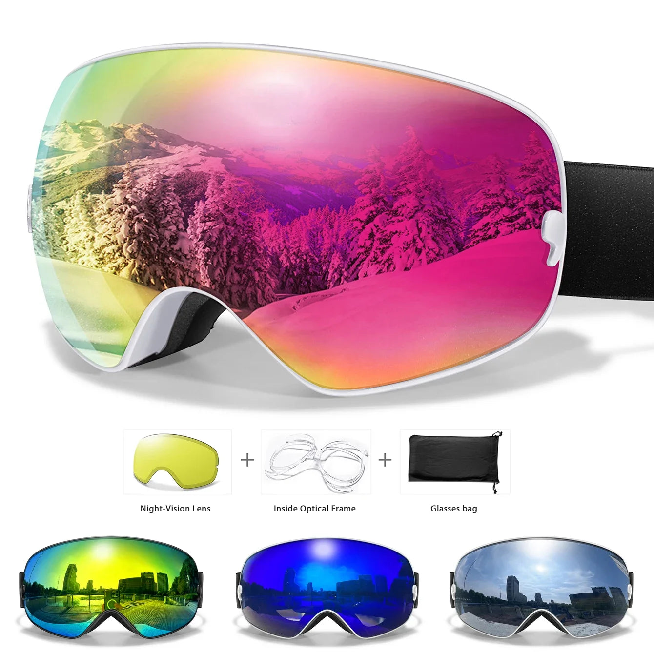 Anti-Fog SKI Goggles Snowboard Goggles UV400 with Night Vison Lens Men Women Teen