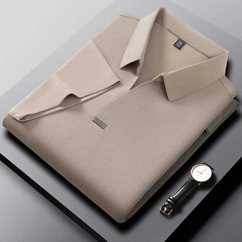 2025 New Men's Casual and Solid Color Short Sleeved Polo Shirt Comfortable