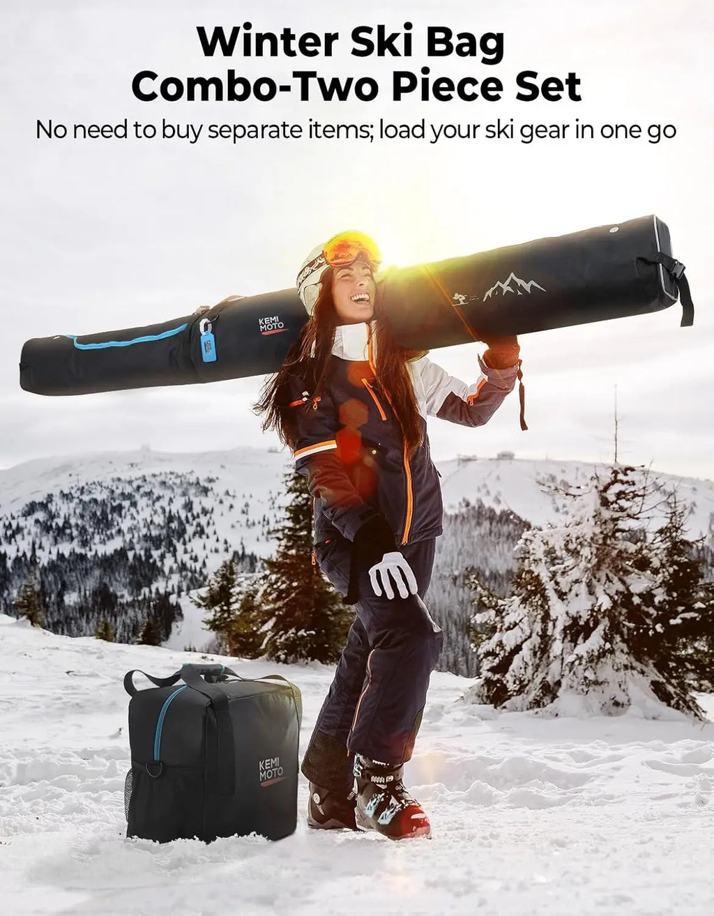 Ski & Boot Bag Combo, Padded Ski Travel Bags for Skis Up to 200cm