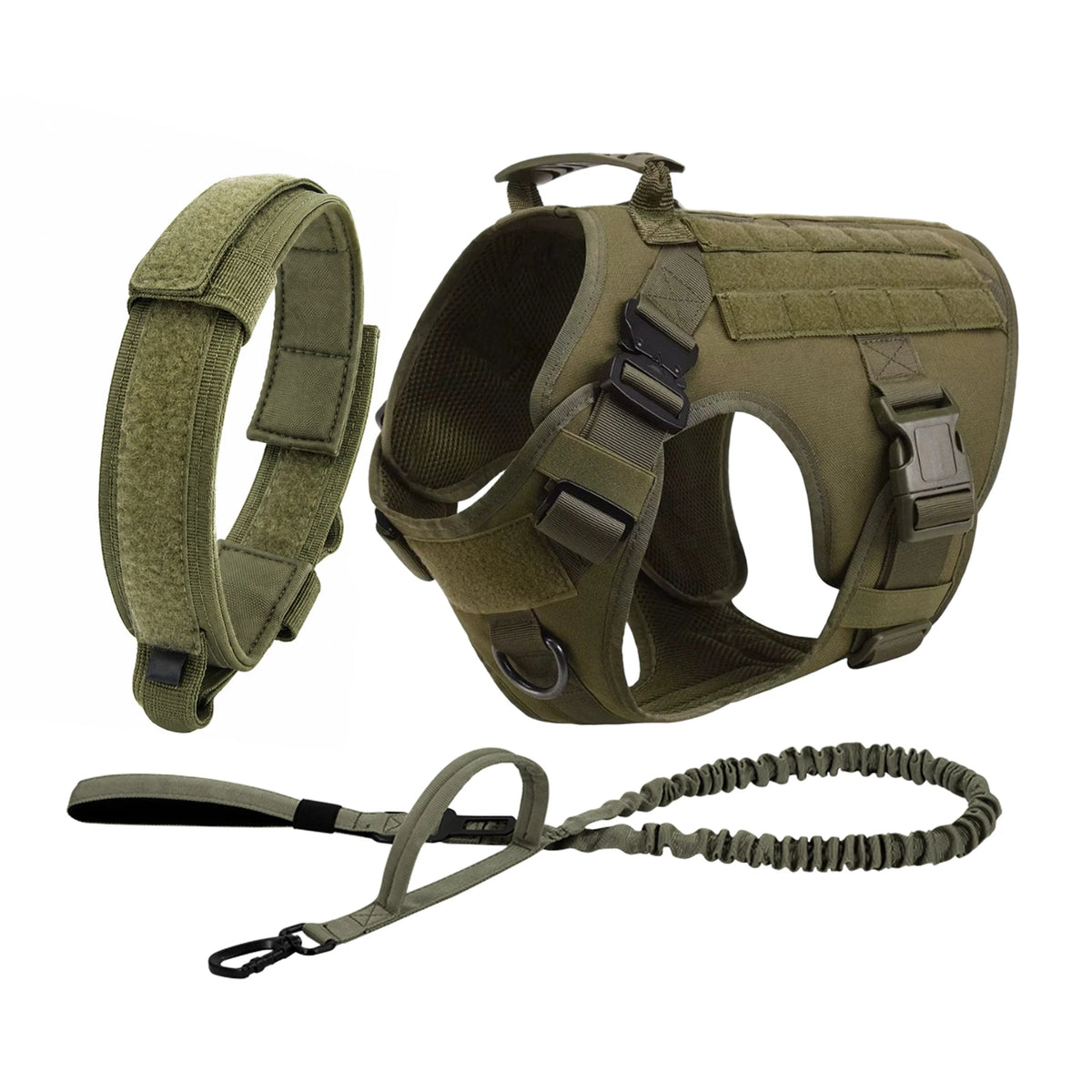 Tactical Dog Harness Collar Leash Molle Pouches For Medium Large Dogs Pet