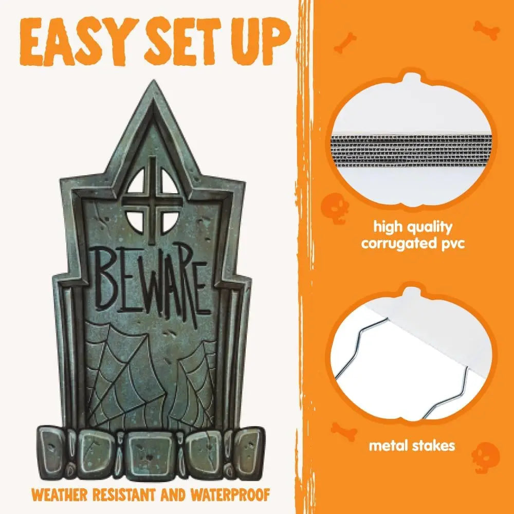 9 Pcs Tombstones Halloween Decorations Outdoor Graveyard Decor Plastic Headstones with 18 Metal Stakes