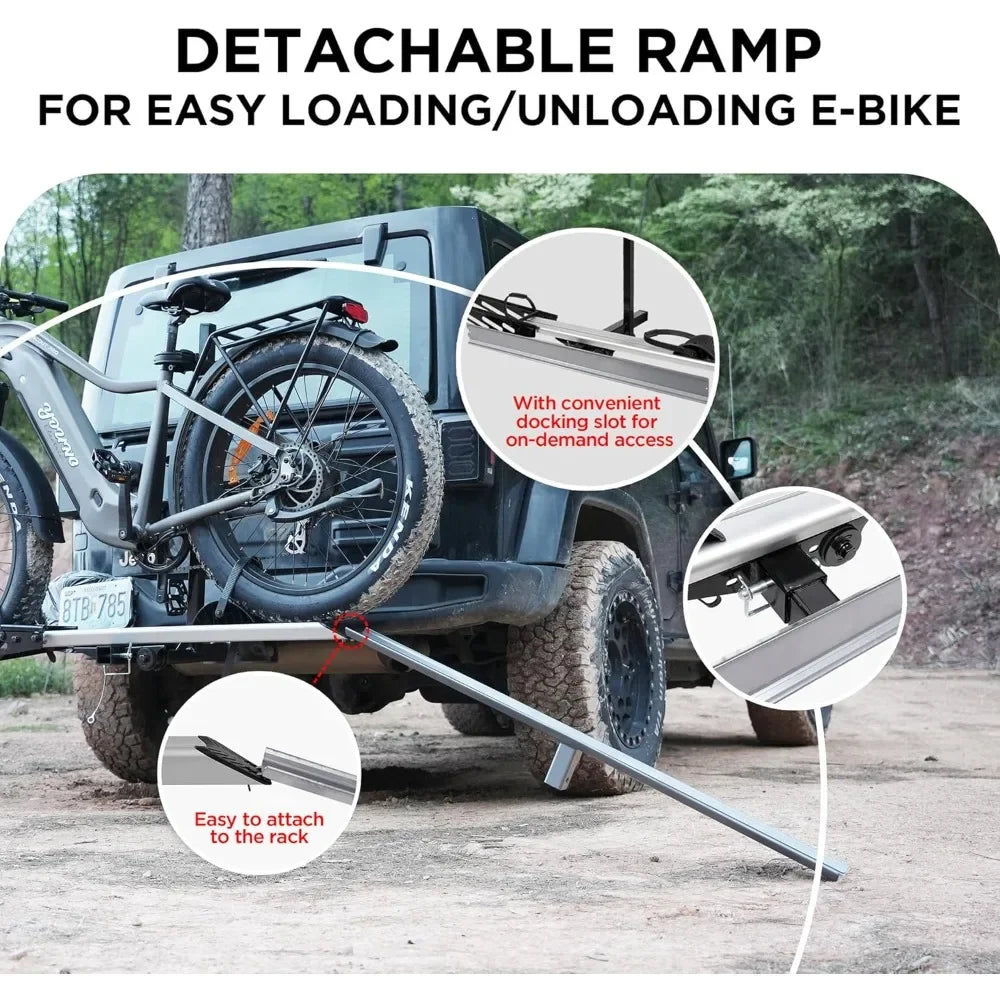 Hitch Mount Single Bike Rack with Ramp for Electric Bike, 100 lbs. Capacity Bike Carrier