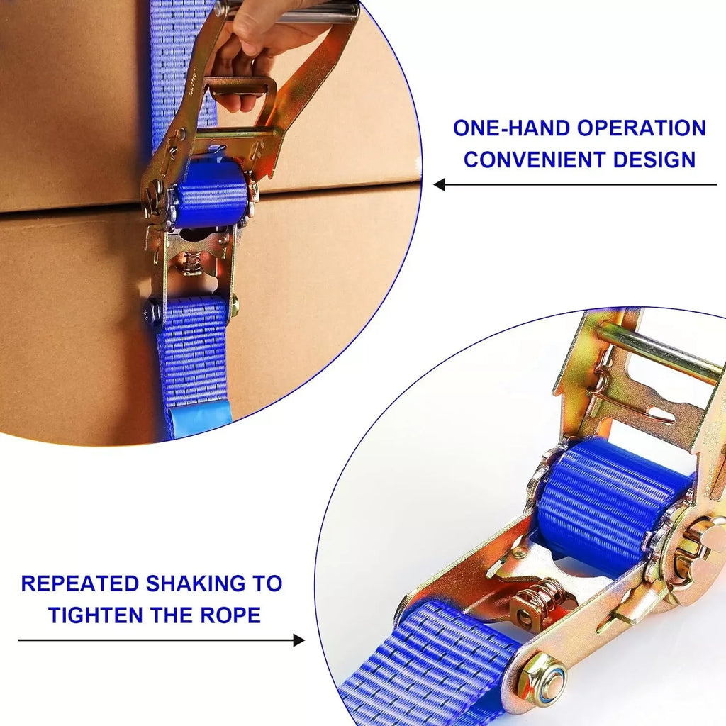 9m X 50mm Double J Hook Ratchet Straps (11,000 lbs Break Strength), Heavy Duty Tie Down Straps