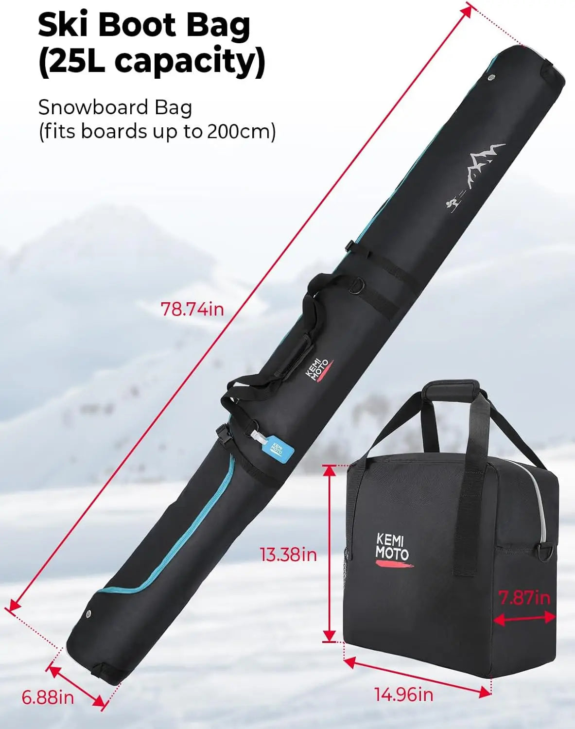 Ski & Boot Bag Combo, Padded Ski Travel Bags for Skis Up to 200cm