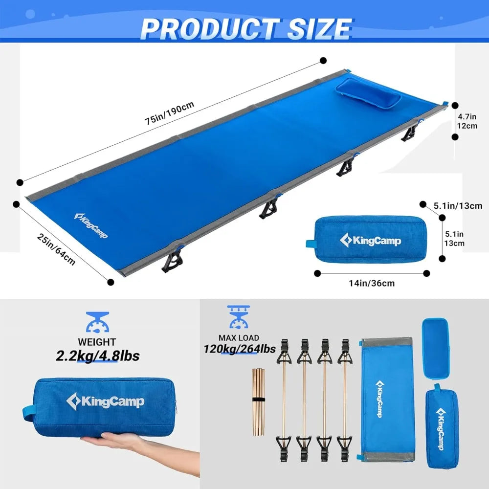 Ultralight Folding Camping Cot for Adults - Heavy Duty Portable with Pillow & Storage Bag