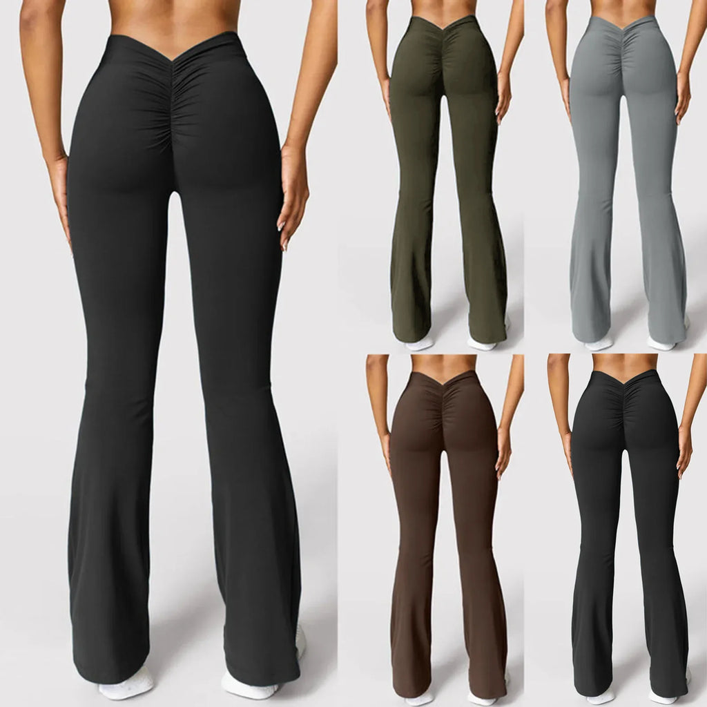 Fashion flared pants women's V back waist sports pants high waist buttocks beautiful buttocks fitness pants