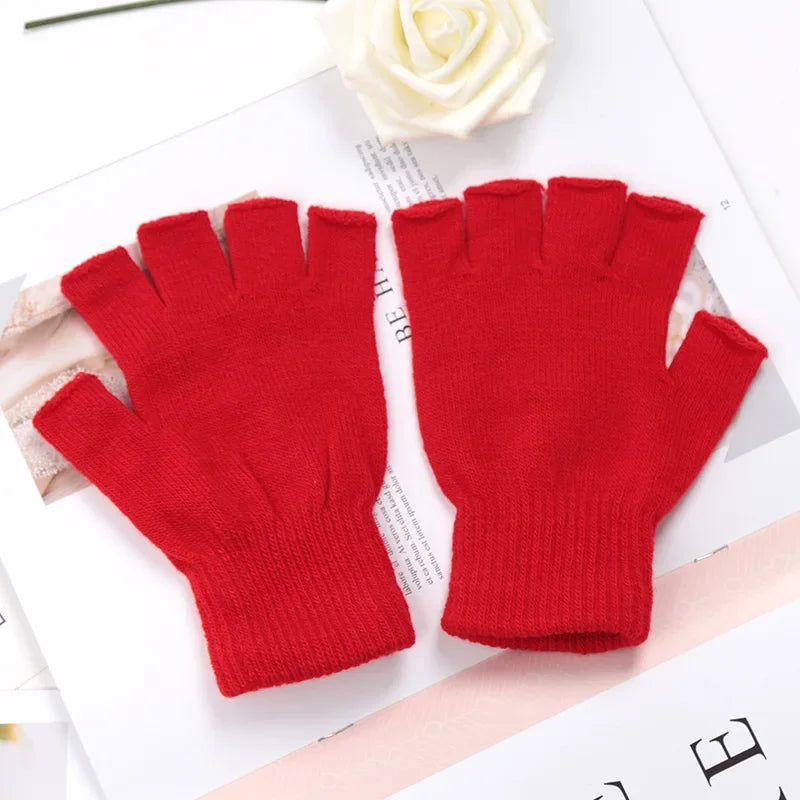 1Pair Unisex Black Half Finger Fingerless Gloves for Women and Men Wool Knit Wrist Cotton Winter Warm Work Mittens