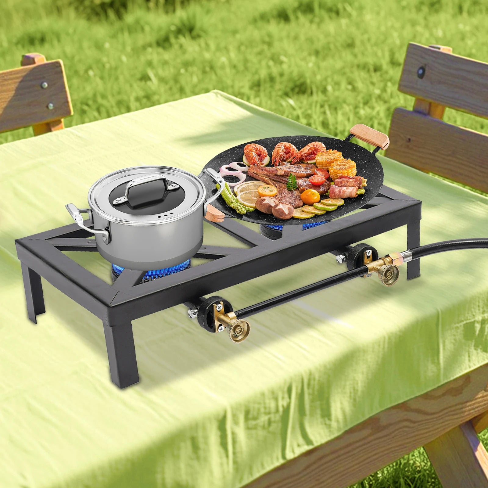 Gas Stove Camping Grill Propane Cooker Outdoor Gas for BBQ Picnic Hiking 8000W