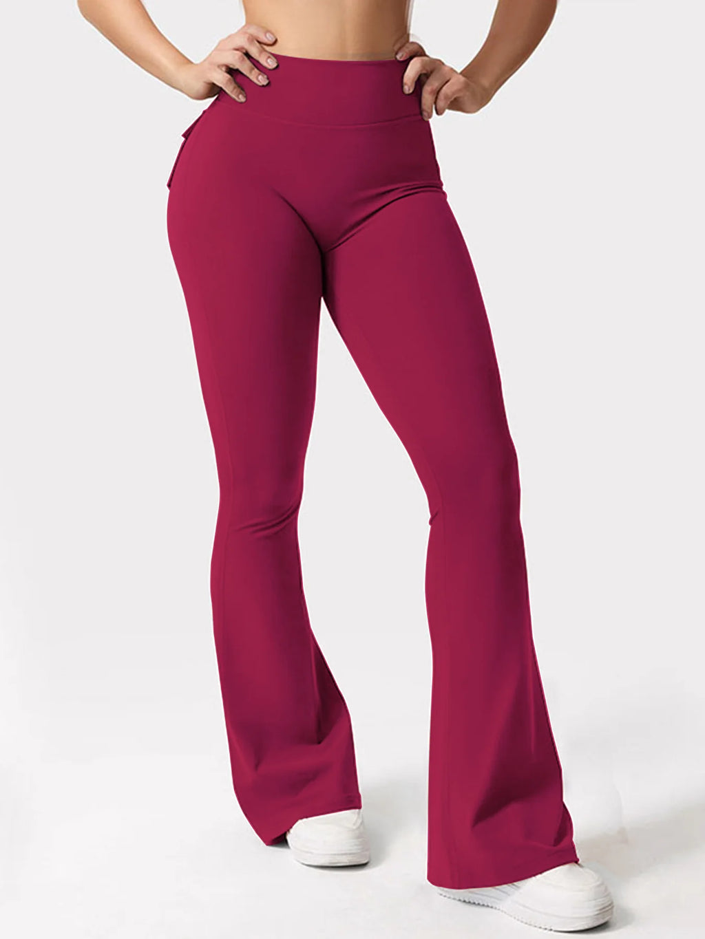 Women's Yoga Flare Trousers, High-Waisted Tummy-Control Wide-Leg Trousers Outdoor with Pockets