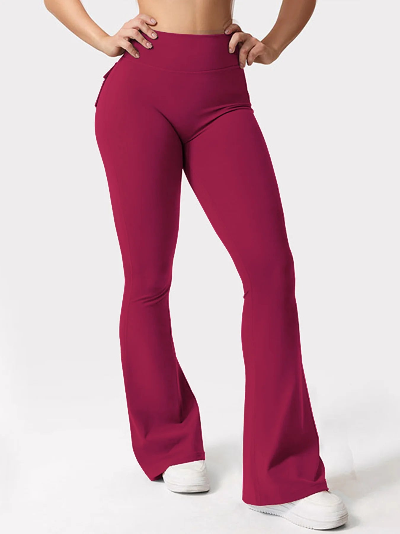 Women's Yoga Flare Trousers, High-Waisted Tummy-Control Wide-Leg Trousers Outdoor with Pockets
