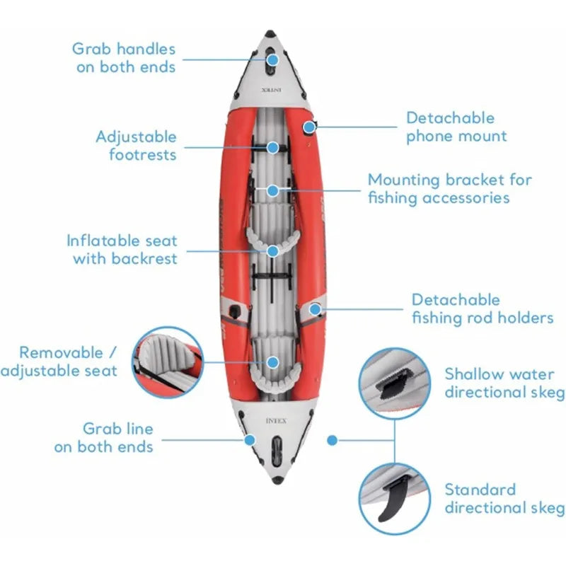 Intex 68309EP Excursion Pro K2 Inflatable Kayak 86" Kayak Paddles & High-Output Pump,SuperTough PVC,2-Person