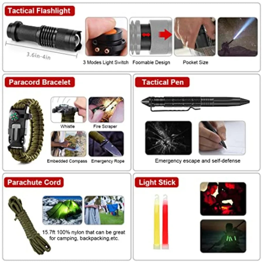 Survival Kit, 251 Pcs Survival Gear First Aid Kit with Molle System Compatible Bag and Emergency Tent,