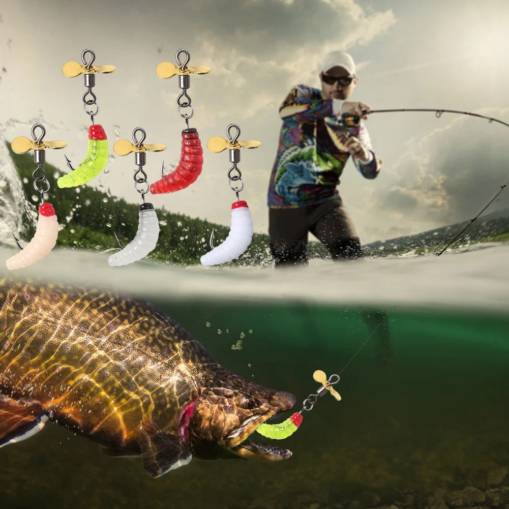 10Pcs Propeller Spinner Worm Bait Soft Maggot Baits Silicone Artificial Bait for Trout Perch Bass