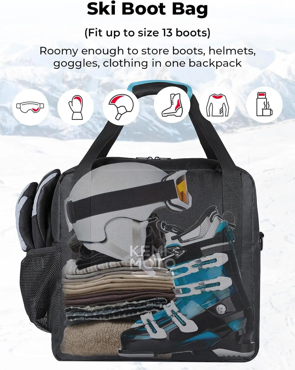 Ski & Boot Bag Combo, Padded Ski Travel Bags for Skis Up to 200cm