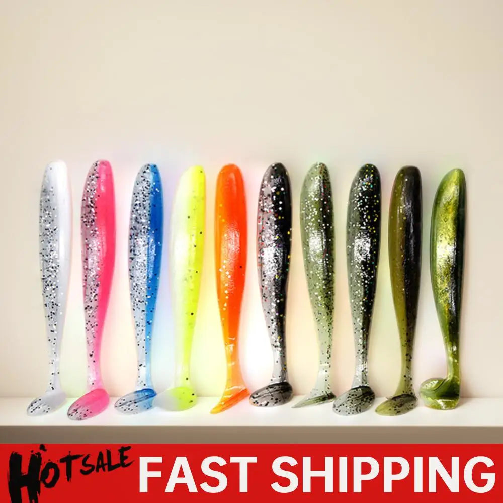 10Pcs 9cm Fishing Lures T Tail Worm Soft Bait Plastic Paddle Tail Swim Baits for Bass Trout Freshwater Saltwater