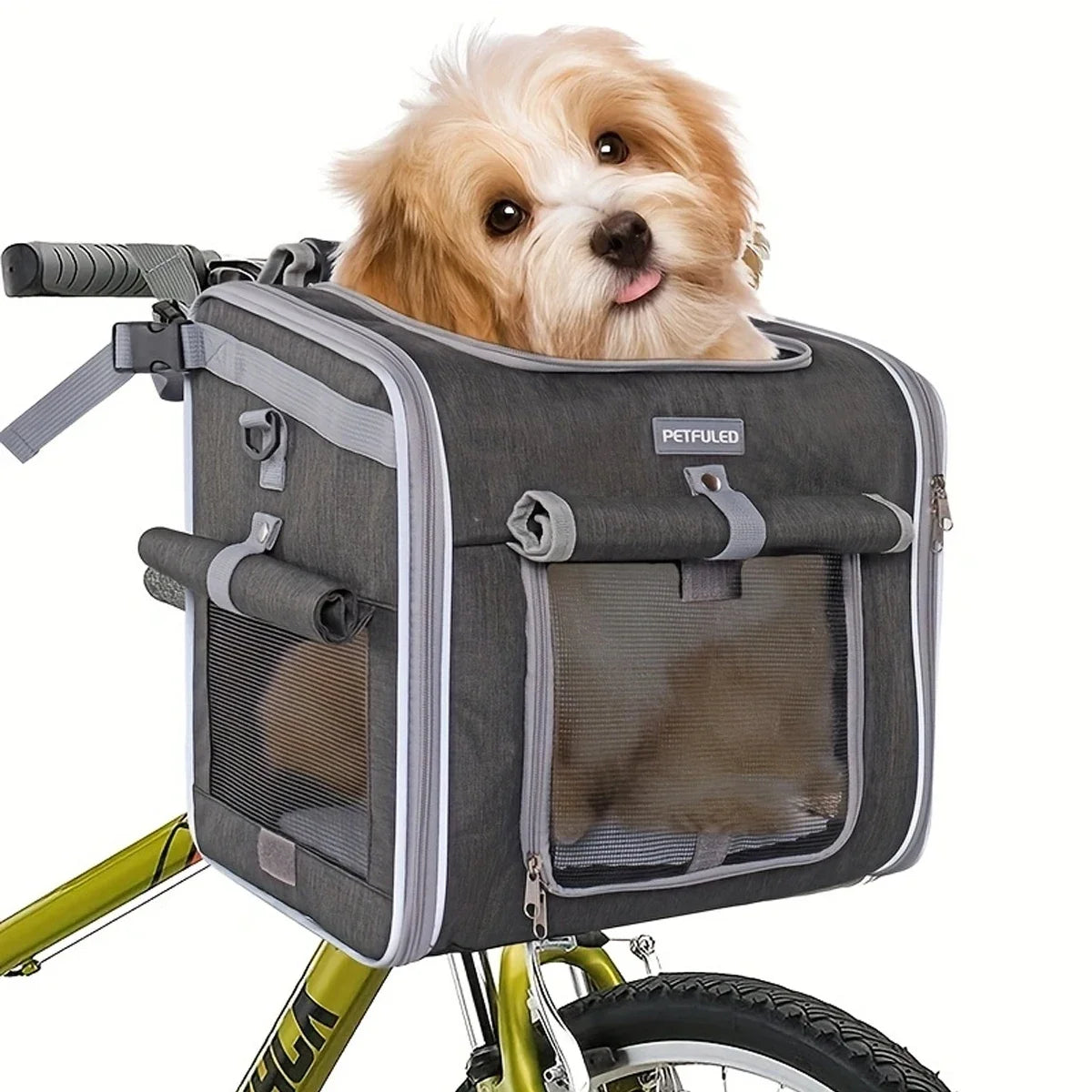 Dog Bike Basket, Expandable Soft Sided Pet Carrier Backpack with 4 Open Doors, Foldable