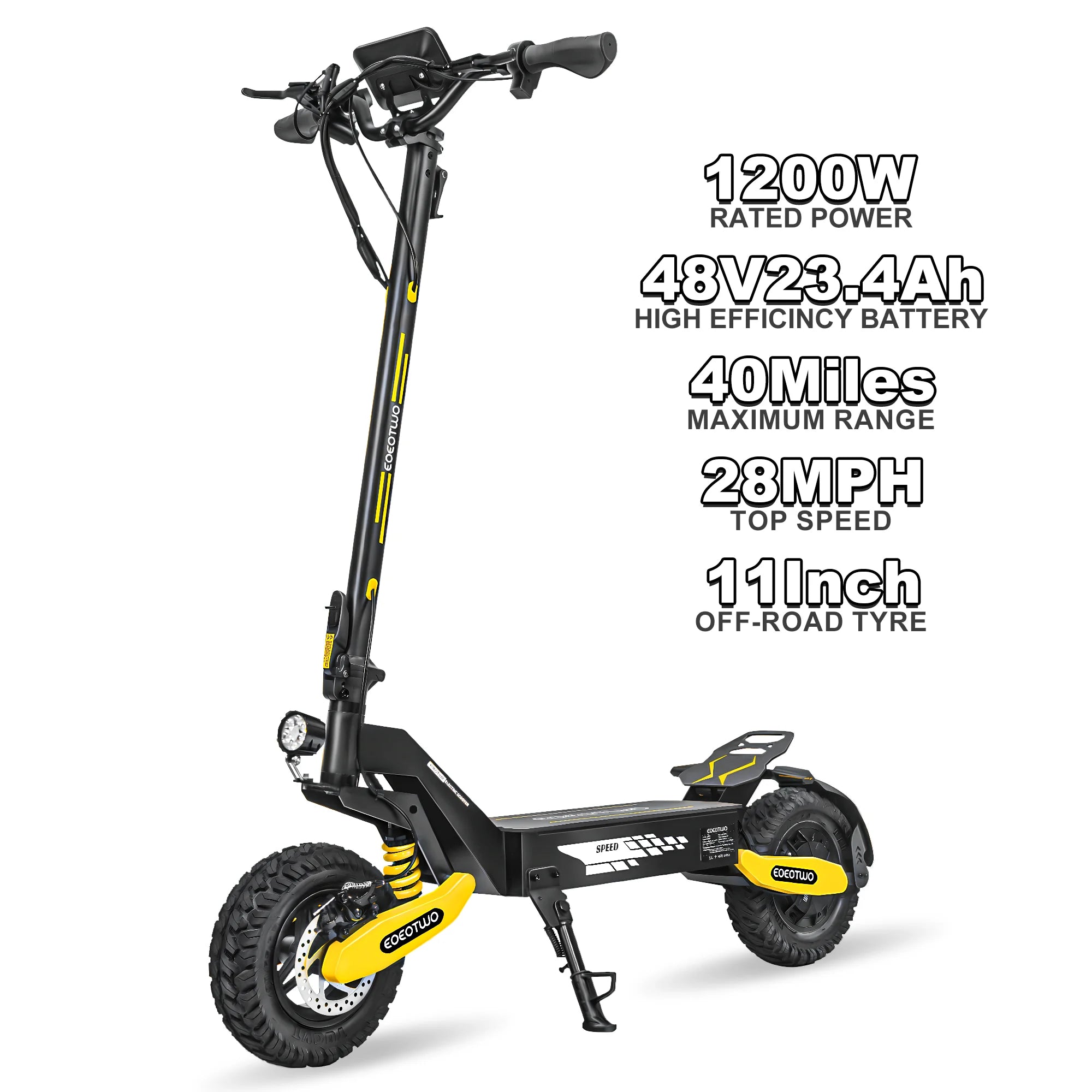 1200W Off Road Electric Scooter 48V Long Range E-Scooter 30MPH Fast Speed 11" Tubeless Tire Foldable Kick Scooter
