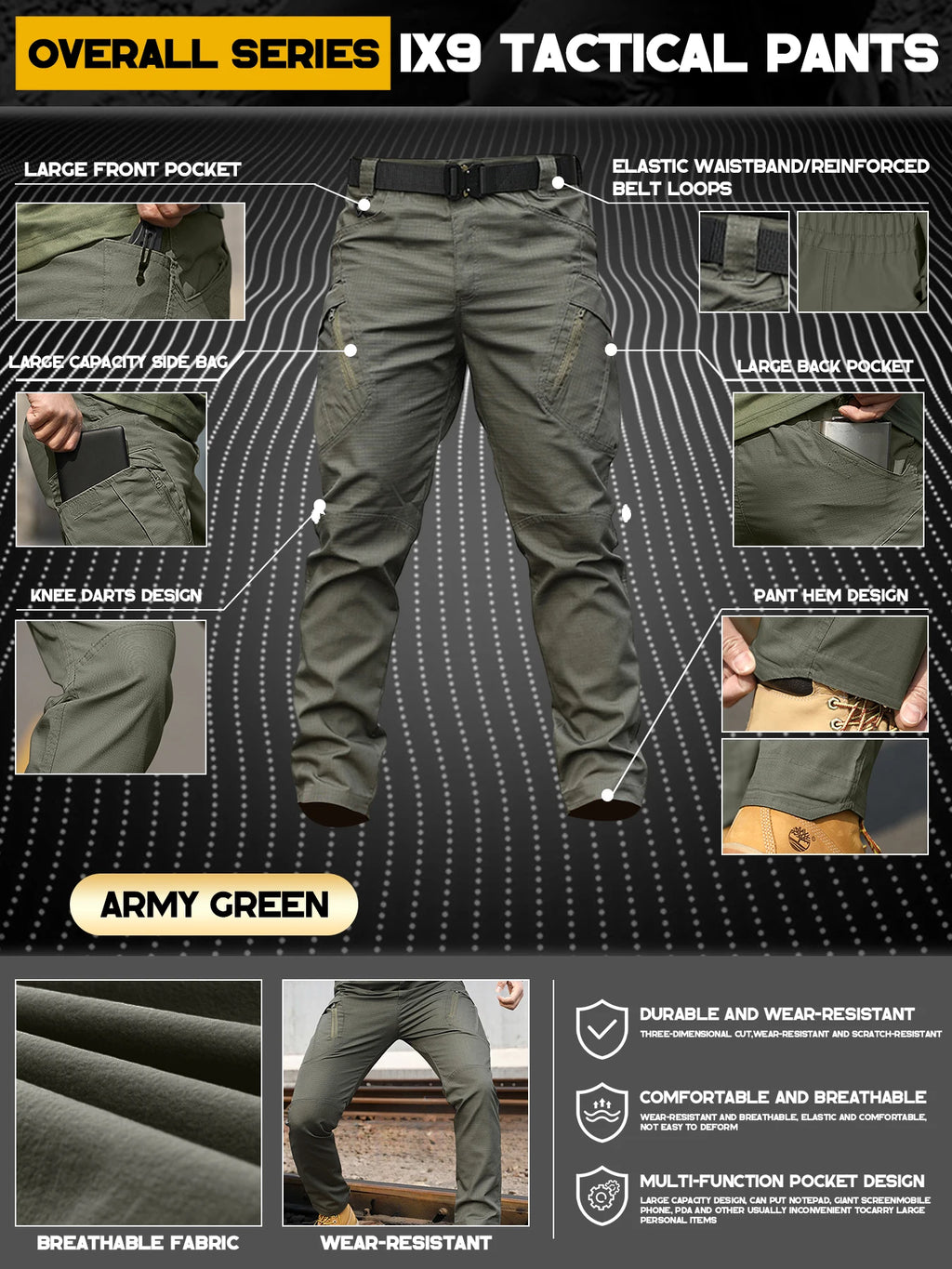 Tactical Work Pants Men's IX9 Tactical Pants Multi-Pocket Large Capacity Wear-resistant