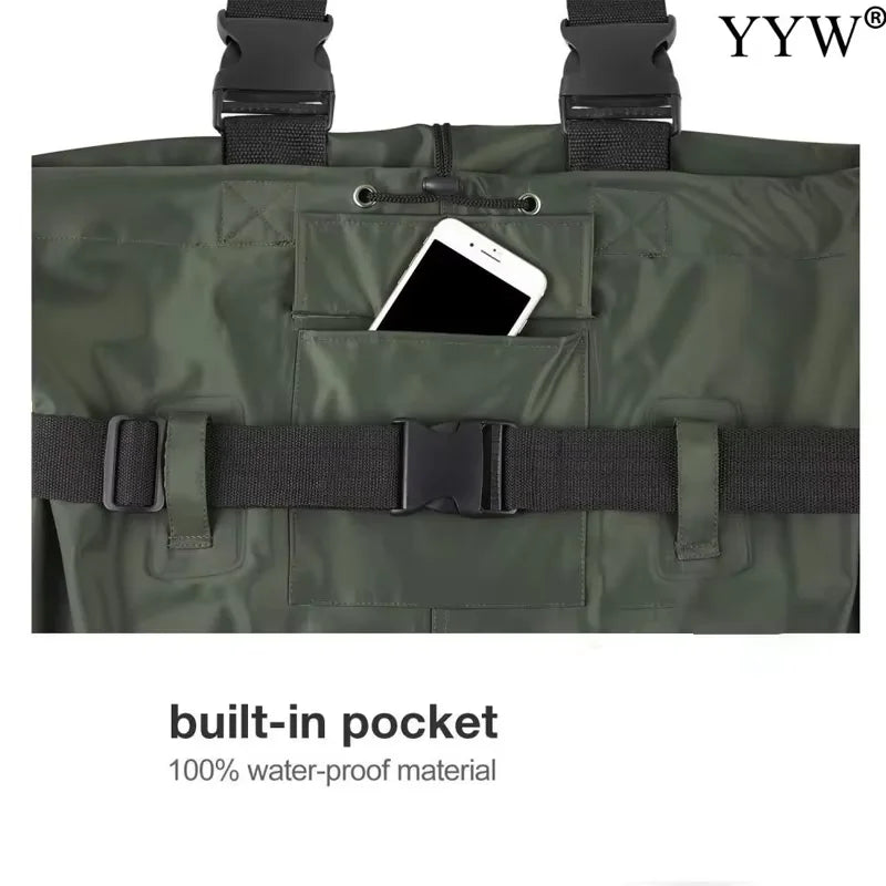 Waterproof Fishing Waders Pants Chest-Length Wader With Boots Durable Breathable