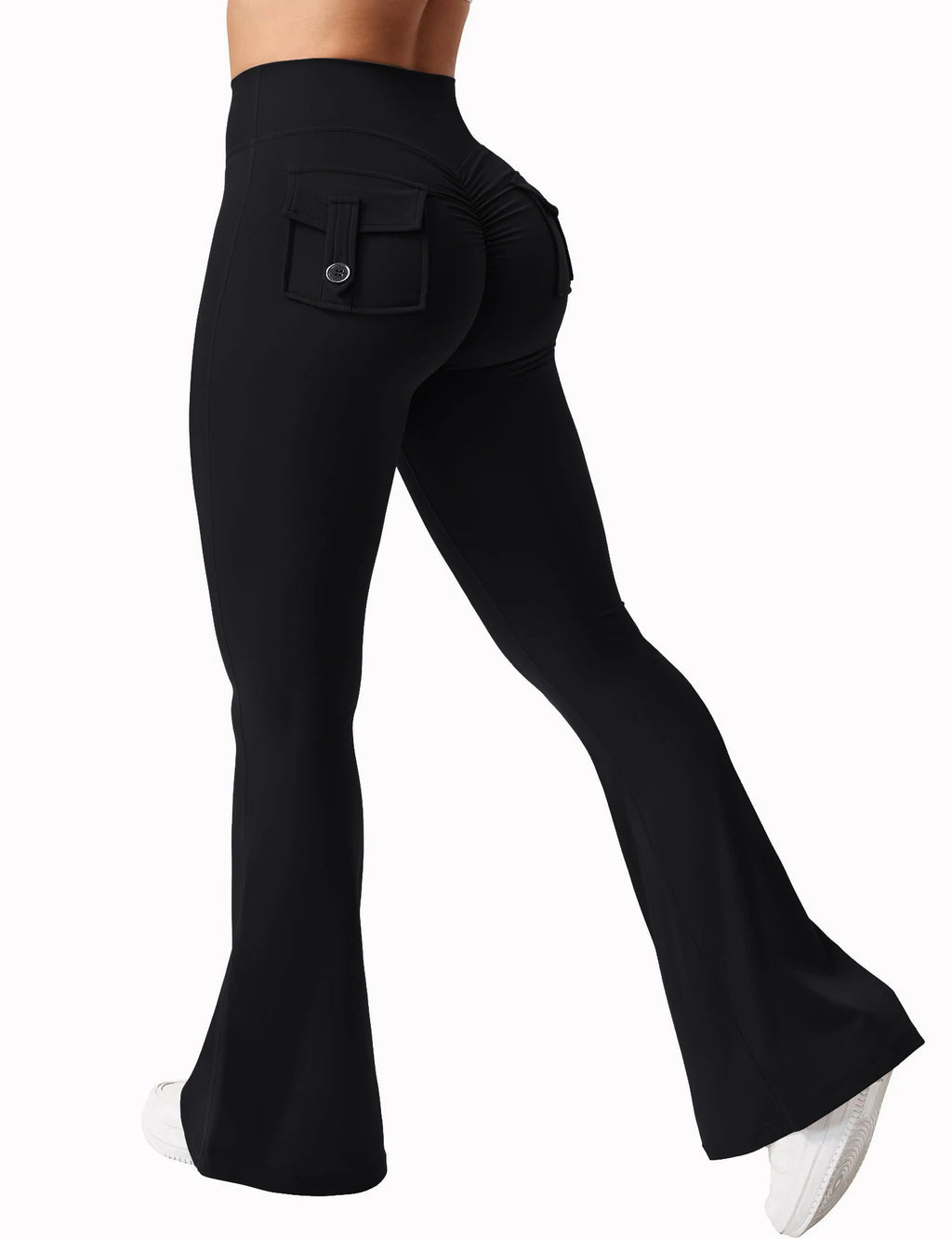 Women's Yoga Flare Trousers, High-Waisted Tummy-Control Wide-Leg Trousers Outdoor with Pockets