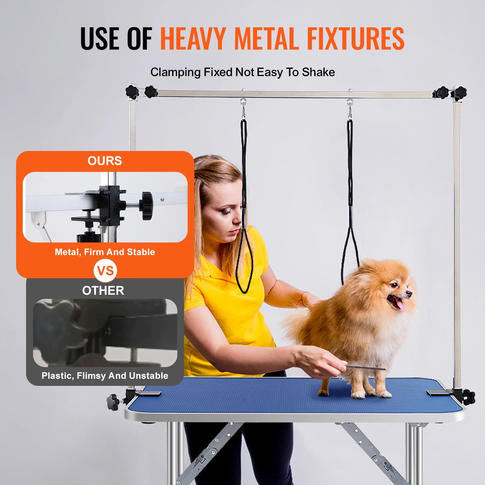SucceBuy Pet Grooming Table Two Arms with Clamp Dog Grooming Foldable Stand for Medium Small Dogs