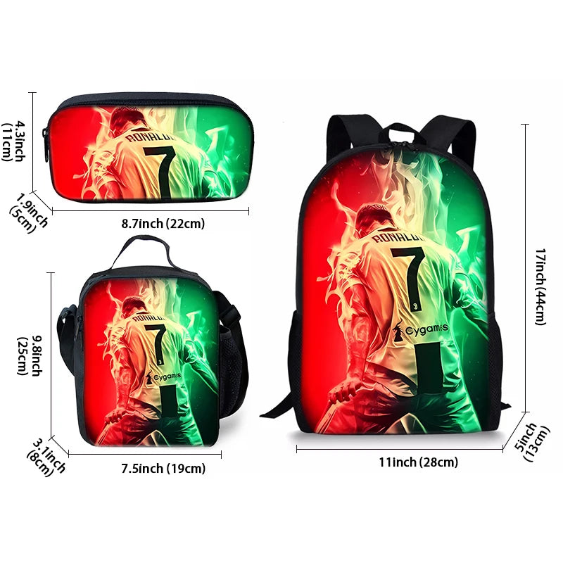 Football Cartoon Three Piece Set Backpacks 3D Cartoon School Backpack