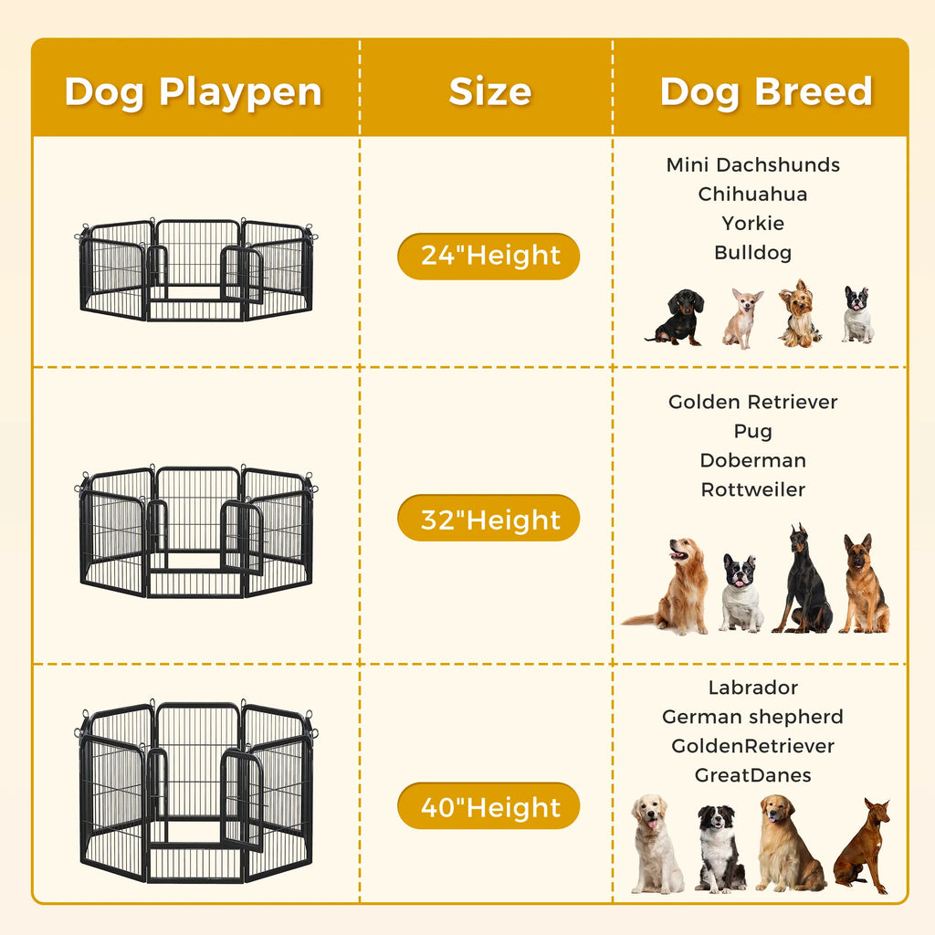 Dog Playpen with Door, Outdoor/Indoor Foldable Metal Pet Fence, Heavy Duty for Yard, RV Camping