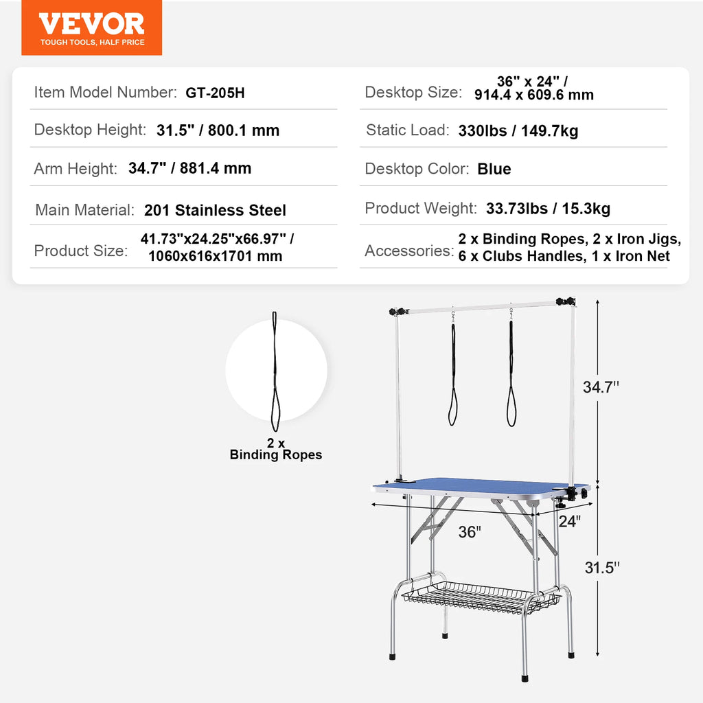 SucceBuy Pet Grooming Table Two Arms with Clamp Dog Grooming Foldable Stand for Medium Small Dogs