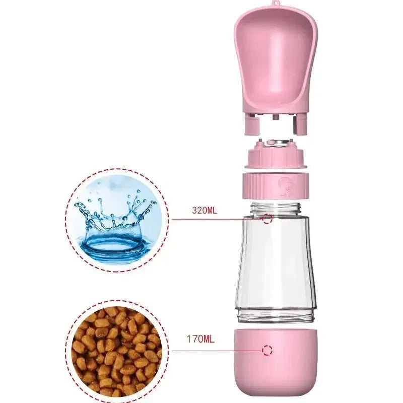 320ML Portable Dog Water Bottle With Food Container Travel 2 in 1 Pet Water Dispenser