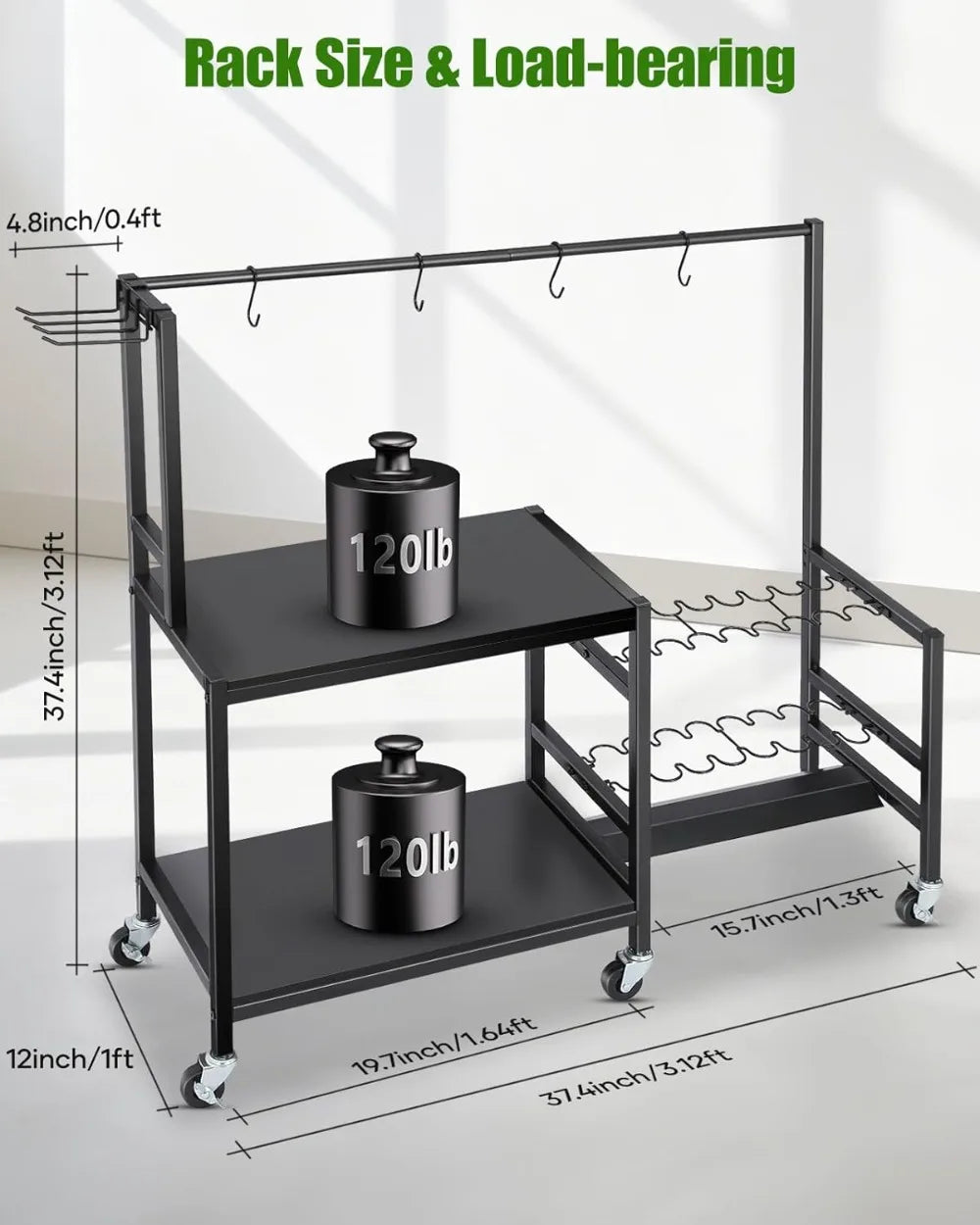 Fishing Rod Holder Holds Up to 16 Rods, Heavy Duty Rolling Cart with Wheels, Fishing Equipment Storage