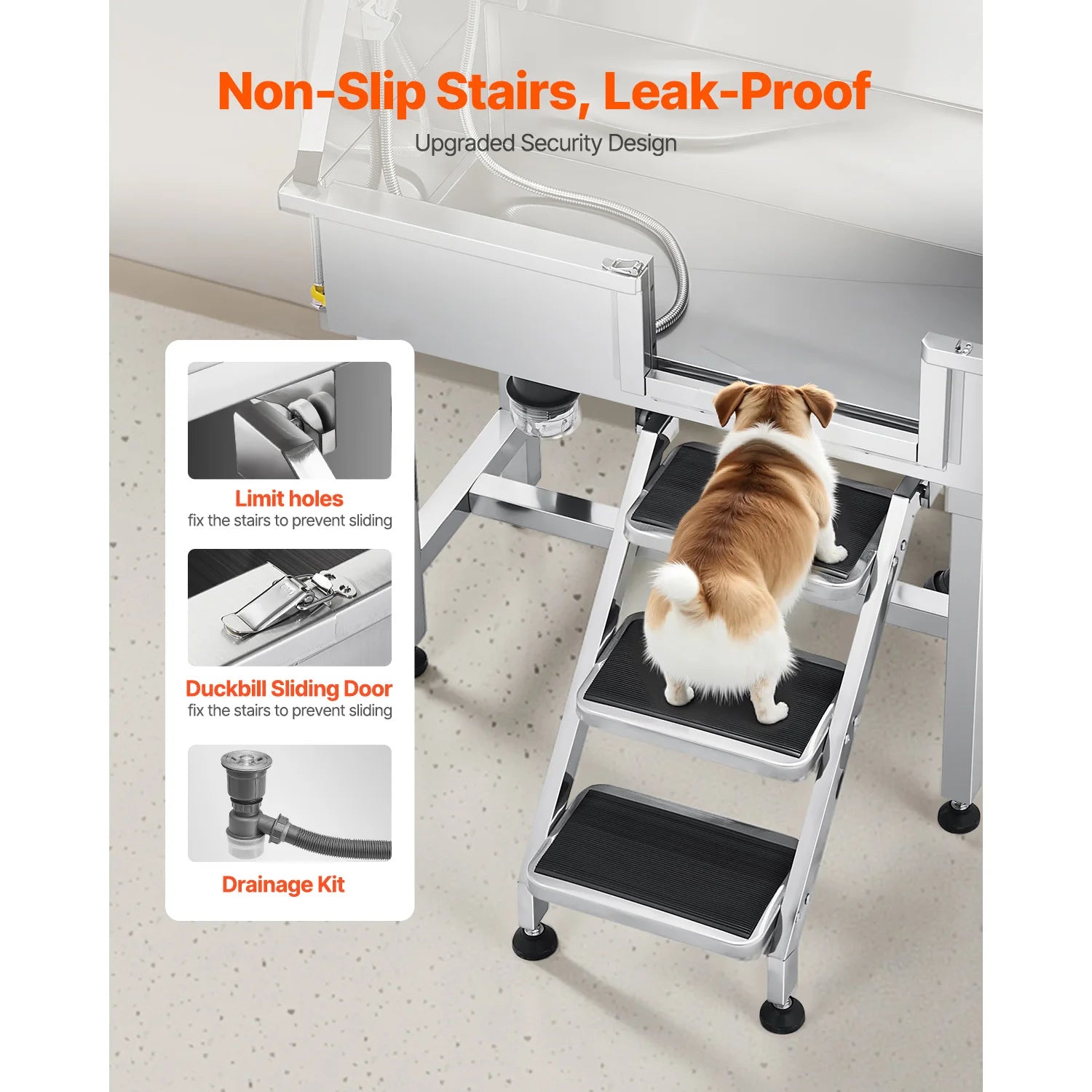 SucceBuy Stainless Steel Dog 34inch Pet Grooming Tub w/ Storage Stairs Faucet&Showerhead&Soap