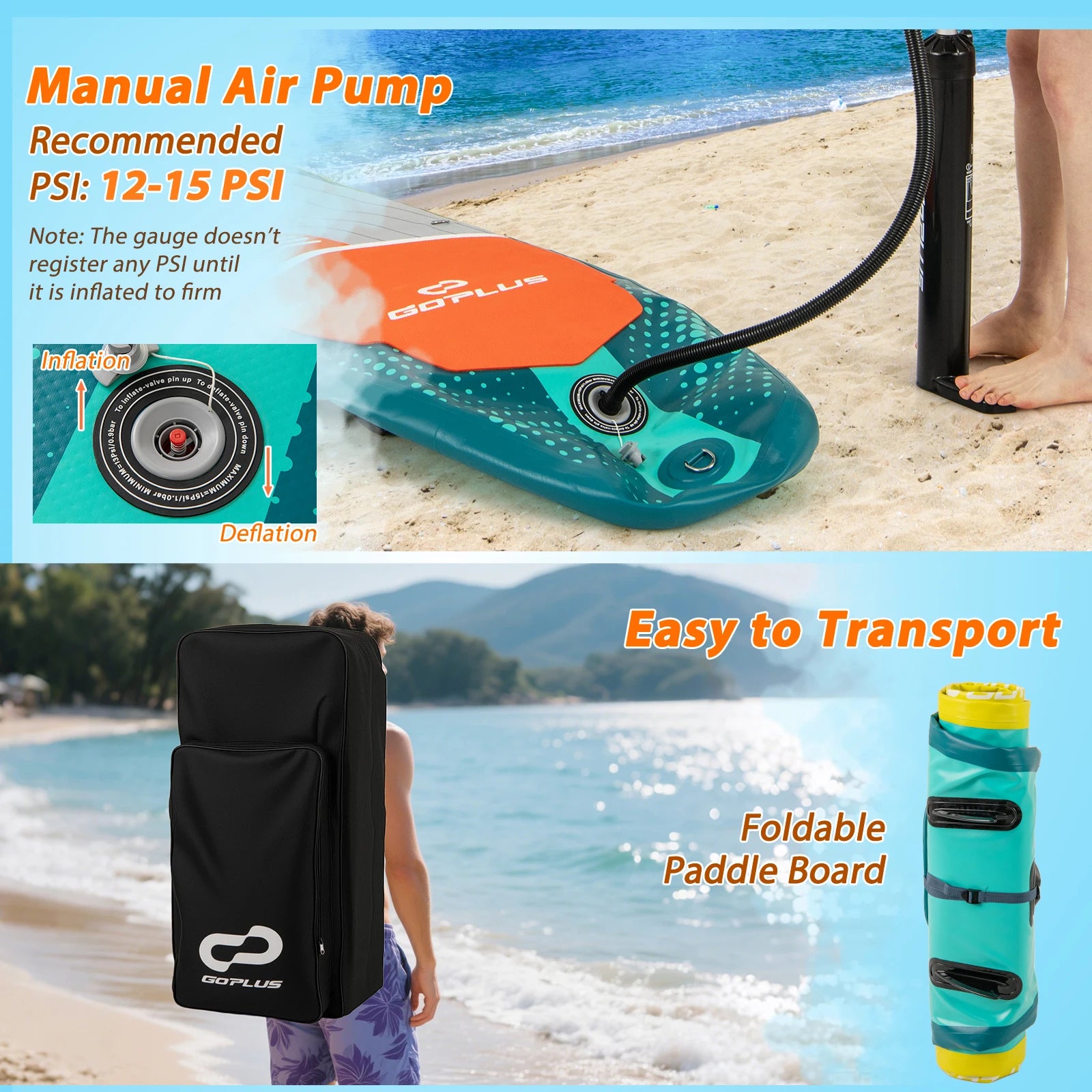 11' Inflatable Stand Up Paddle Board for Adults w/ Kayak Seat Leash Hand Pump